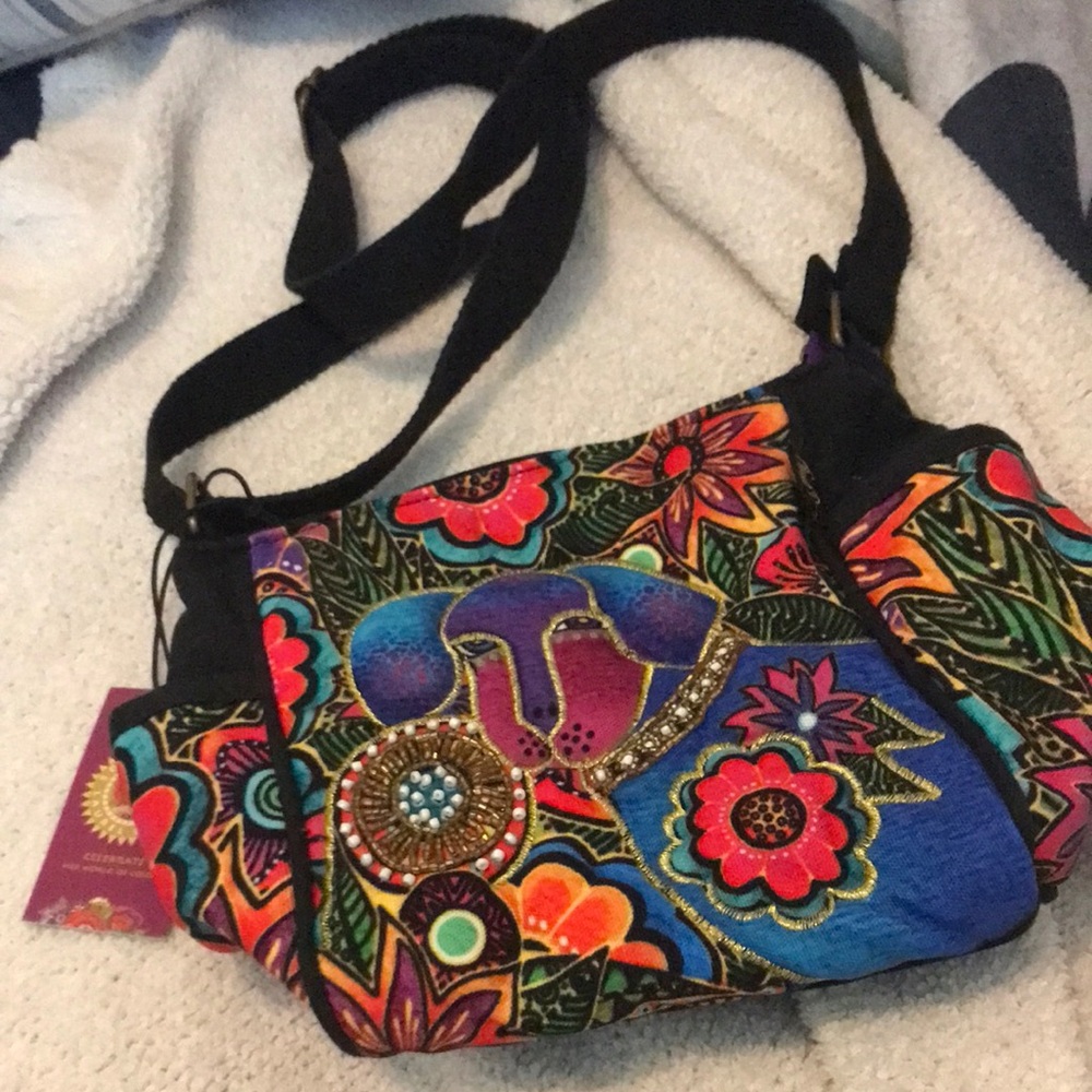 NWT LAUREL BURCH Vibrant Multicolor DOGGIE Crossbody Bag